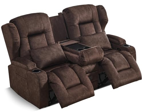 SAMERY Relaxsessel mit Liegefunktion Fernsehsessel Manuell Verstellbar, Zweisitzer Sofa Kinosessel 2 Sitzer Sofa TV Sessel Heimkino mit Getränkehalter/Schublade/Buchse, Velours