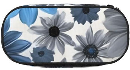 Trousse à crayons portable légère et spacieuse avec imprimé de fleurs de dahlia, Noir , Taille unique, Organiseur de sac