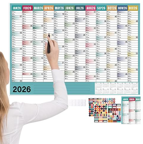 2026 Wandkalender | Großformat Januar-Dezember 2026 Kalender Planer | Akademischer Jahresplaner Mit Aufklebern Für Lehrer Schüler Schule Büro Zuhause