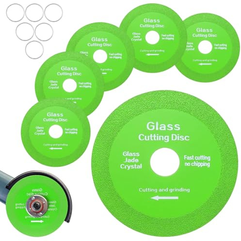 6 PCS Glass Cutting Disc, Diamond Tile Cutting Discs 100 x 22.23 x 15mm, Rock Slab Grinding Disc for Angle Grinder, Glass Grinder, Super Thin Diamond Saw Blade for Porcelain Ceramics Jade Crystal