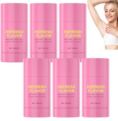 Déodorant stick fruité sans aluminium pour femmes, déodorant pour aisselles pour éclaircir et lisser la peau, atténuer les taches brunes, fraîcheur longue durée et protection contre les odeurs (6pcs)