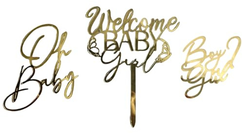 Rainway 3 Stück Gold Tortendeko Baby, Boy or Girl Tortendeko, Oh Baby Cake Topper, Welcome Baby Kuchen Deko, Gender Reveal Partydeko Cupcake Topper, Tortenaufleger Deko für Baby Shower Babyparty