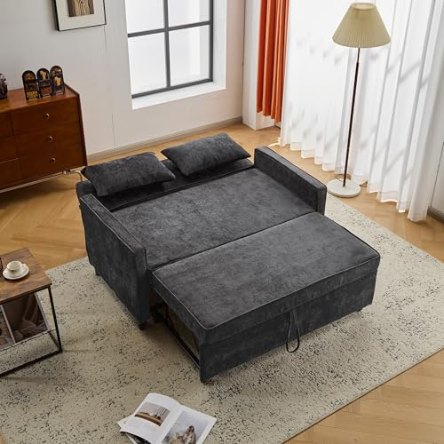 Fppuueg Sofa Cama 2 Plazas Sofá Cama Convertible, Sofa Cama Plegable con 2 Cojines, Sofá para Salón, Sofa Multifunción con Plegable Extensible, Sofas Cama, 142x79x85 cm, Chenilla, Negro Antiguo