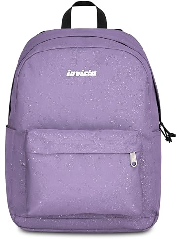 Invicta Zaino Scuola Carlson Shine, Lilla, 24 L, Effetto brillantini, Monoscomparto, Tasca interna con zip, Scomparto porta pc ablet, Tasca laterale portaborraccia, Scuola media e superiore, Ragazza