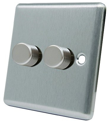 AET CSC2GDIMLED 10 A 250 W 2-Gang 2-Way Satin Finish Chrome Classical Double LED Light Dimmer Switch