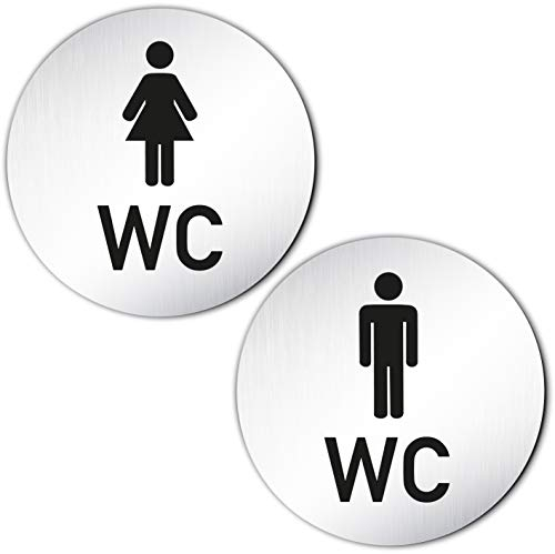 Kinekt3d Leitsysteme XXL WC Toilettenschilder Set aus 1,5 mm Aluminium Vollmaterial Ø100 mm • Türschild Klo Schild Damen + Herren/Mann + Frau • 100% Made in Germany! (Variante B)