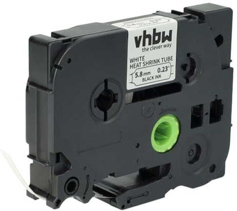 vhbw 1x Schriftband-Kassette kompatibel mit Brother Edge PT-P750WVP Etiketten-Drucker 1,5m x 5,8mm Schwarz auf Weiß, Schrumpfschlauch-Kassette