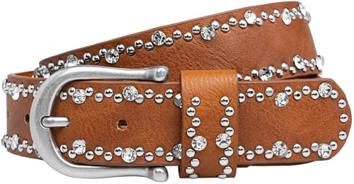 Caspar GU292 Damen Gürtel mit dezentem Strass und Nieten Dekor
