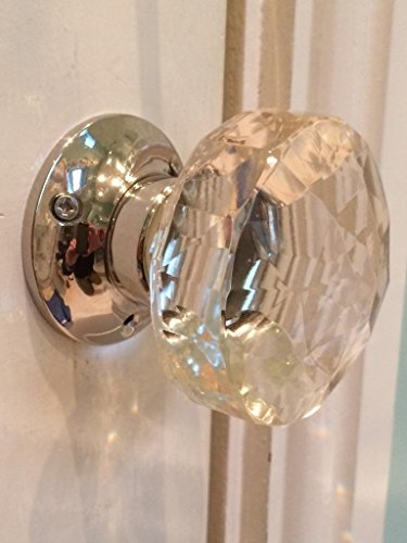 Chattels Beautiful Pair of Large Diamond Shaped Clear Real Glass Nickel Plated Brass Mortice Door Knobs Pull Handles,Vintage, FRS-N