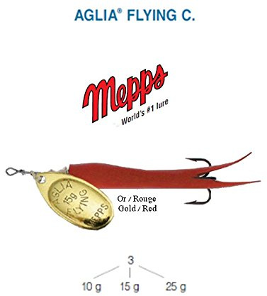 MEPP'S Mepps Aglia Flying C 10 G 15 G 25 G, 5 Colores, Trucha Salmón Lucio Bar (Rouge-or, 15 g)