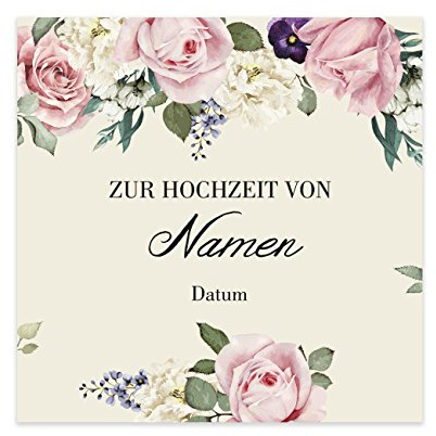 Herz & Heim® Romantisches Flaschenetikett zur Hochzeit mit den Namen der Liebenden und dem Hochzeitsdatum 24 Stück