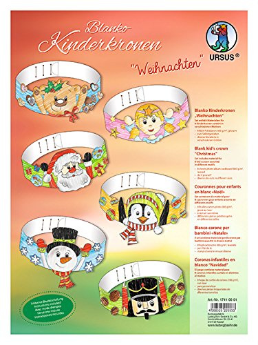 Ursus 17110001 - Blanco Kinderkronen Weihnachten, weiß, ca. 24,8 x 33 cm, 8 Stück in verschiedenen Motiven, aus Fotokarton 300 g/qm, gelasert, inklusive Bastelanleitung, zum Selbstgestalten