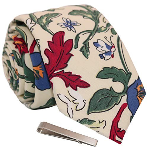 WITZROYS Herren-Krawatte und Krawattennadel, Blumendruck, Baumwolle, ideal für Hochzeiten, A27, 2.35x 58 (6x148cm)