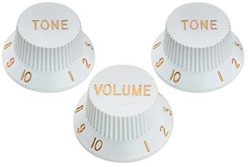 Musiclily Pro Metrische Strat Knobs Gitarren Potiknöpfe 1 Volume 2 Tone Kontrollknöpfe für Fender Squier Strat Style E-Gitarre, Weiß (3er Set)