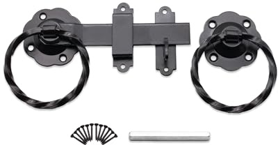 Garden Gate Accessories Metal Fixing Latch T Hinges Spring Closer Bolt Black (6 Twisted Ring Gate Latch)