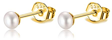Süßwasserperlen Ohrringe - Mini 3mm & 4mm Echte Weiß Süßwasser-Zuchtperlen Ohrstecker 925 Sterling Silber Perlenohrringe für Mädchen