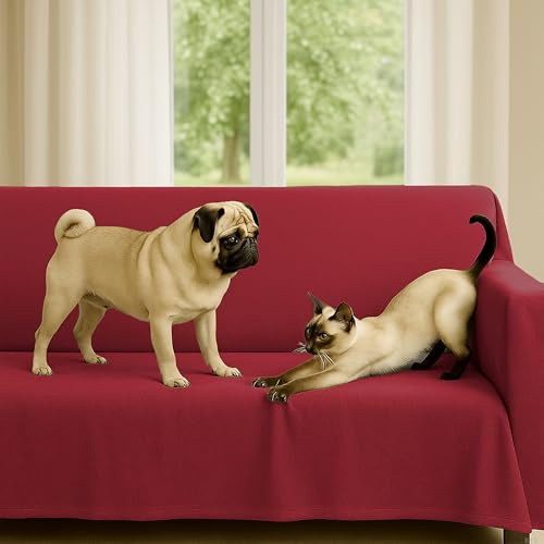 Byour3 - Sofaüberwurf 3 4 2 Sitzer Dicke Baumwolle Gemischter Sofa Cover Mehrzweck Sofabezug Auch Für Ecksofa L U Form Sofa-Couch Abdeckung Alles Abwaschbar Beständig (Panama Rot, 1 Sitzer)