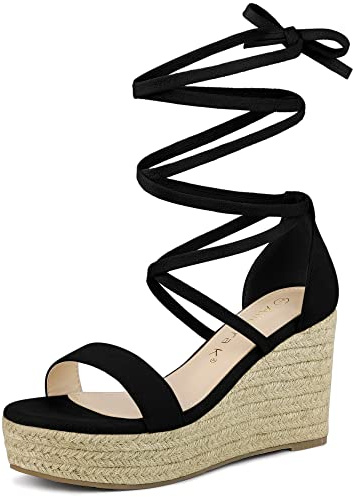 Allegra K Sandalias de tacón de cuña con cordones y plataforma de alpargatas de mujer Negro 37
