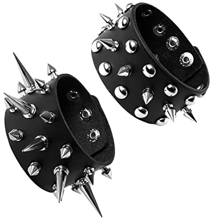 Manfnee Spike Rivet Nieten Armband Leder Punk Gothic Biker Breite Manschette Gürtel Armband Armreif