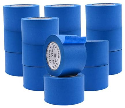 WOD PMT21B - Cinta adhesiva azul de 3 pulgadas x 60 yardas (paquete de 16). Cinta adhesiva gruesa y ancha para pintura segura de pared, construcción, remodelación, etiquetado, acabado de bordes