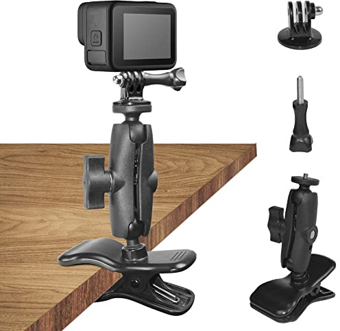 HLEESH Jaws Clamp Mount for GoPro Hero 13/12/11/10/9/8/7 Desk Camera Holder | Table Webcam Stand Mount for DJI Osmo Action 6/5Pro/4/3, Dual 360° Rotatable Ball Head with 1/4”Thread for Insta360 X5 X4 X3