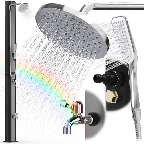 dirks-traumbad Douche de Piscine Solaire en Acier Inoxydable 40 litres | Douche de Pluie, Douchette à Main, Vis de Vidange, Protection contre le Gel, Pour Jardin et Extérieur