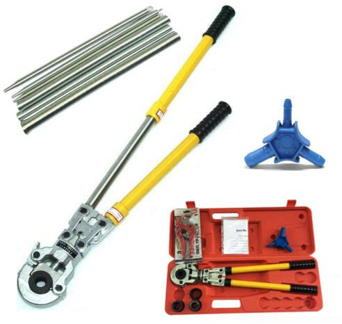 OUKANING Juego de alicates de crimpado de 16-32 mm con alicates de prensa de contorno TH, muelles de flexión, cortador de tubos, calibre de tubería para tubos compuestos PEX