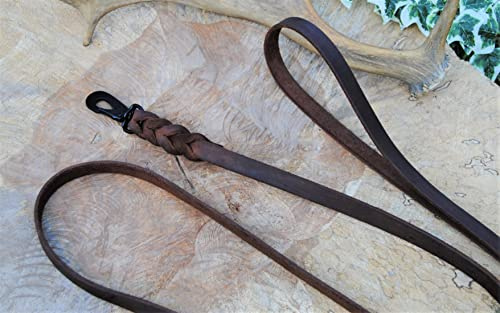 BULLYZEI Lederleine geflochten Antik-Leder 16mm x 7m ohne Schlaufe Schweden-Karabiner Schleppleine Fährtenleine