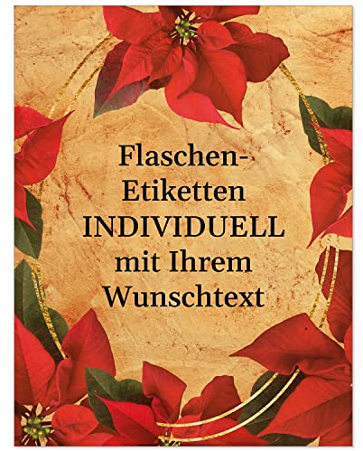 8 Flaschenetiketten selbstklebend mit Text personalisiert - Weihnachten Etikett Weihnachtsstern rot - weihnachtliche Flaschen Aufkleber