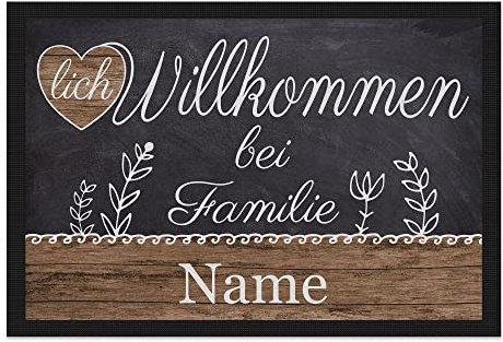 Print Royal Personalisierte Fußmatte mit Namen - Herzlich Willkommen - Geschenke zum Einzug | rutschfest, 120x80cm mit Gummirand