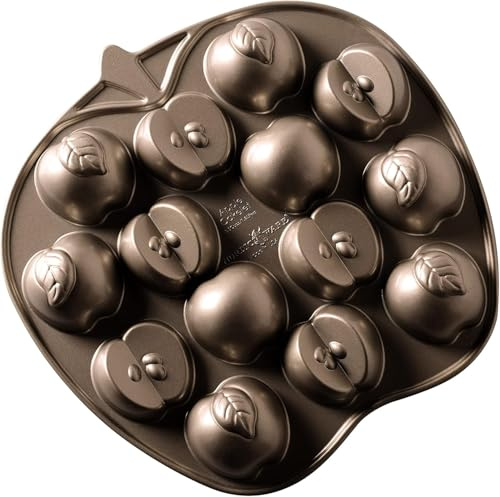 Nordic Ware Apple Slice Cakelet Pan, 3D Cast Aluminium Bundt Tin, Bundt Cake Tin with Fruit Pattern, Premium Cake Mould Made in The USA, Colour: Bronze