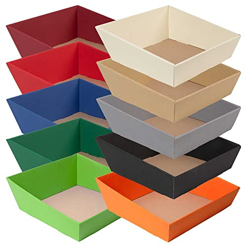 10 x PresentFill® Präsentkorb Quadrat leer ohne Inhalt - Geschenkkorb Groß Natur - Pappe aus umweltfreundlichen 100% Recycling Karton - Made in Germany