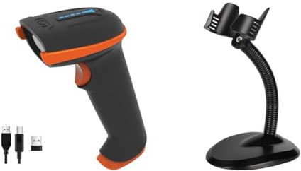 Tera Kabelloser Handheld-Barcode-Scanner 1D Laser Wireless und USB-Wired mit Akkustandsanzeige & Universale Barcode-Scanner-Halterung/Ständer