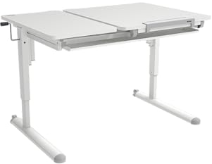 K KETTLER Schülerschreibtisch Kinderschreibtisch höhenverstellbar und neigbar, mit Schublade und Rollen (Tischgestell alpinweiß/Tischplatte alpinweiß)