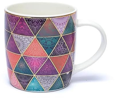 Generico Tasse à Thé Mandala Patchwork Mug Porcelaine Fine Infuseur Inox Cup 400 ml