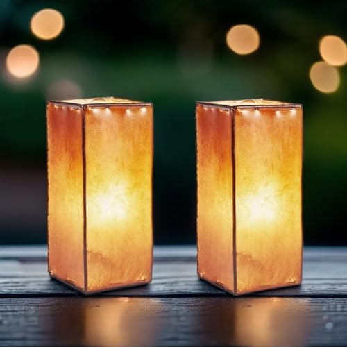 Lot de 2 lampes de table orientales Janka - 30 cm - En cuir - Petites lampes de table marocaines en métal - Abat-jour en cuir - Décoration orientale du Maroc - Couleur : marron