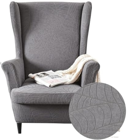 Highdi 2-Teilig Ohrensessel Überzug, Sessel-Überwürfe Ohrensessel Pflanzen Jacquard Einfarbig Schonbezüge Bezug Sesselhusse Strandmon Tiger Stuhlbezug mit Armlehne Hohe Rückenlehne (Dunkelgrau)