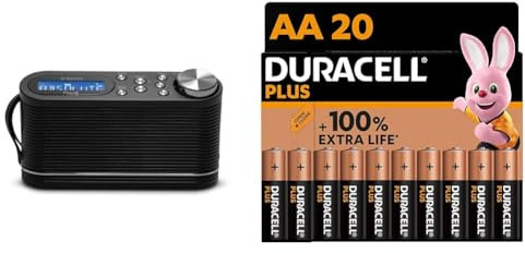 Roberts Play10 DAB/DAB plus/FM Digital Radio with Simple Presets - Black & Duracell Plus AA Batteries - Alkaline 1.5V - Up To 100% Extra Life - 0% Plastic Packaging - 10 Year Storage - LR6 MN1500