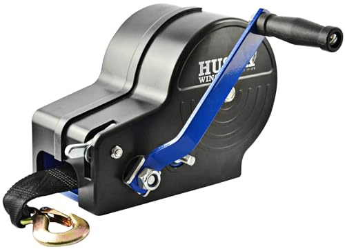 Husar Winch Handseilwinde 2500 lbs | 1133 kg mit Gehäuse, Gurtband 10 m, aus Edelstahl gefertigt, Ratschenbremse, Einfachübersetzung, für Boote, Anhänger, Industrie
