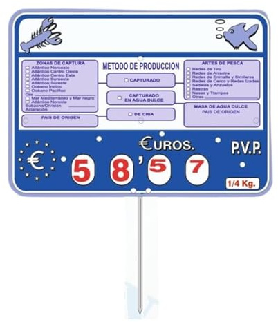 BALSAT Portaprecios para Pescaderías | Con Sistema de Ruleta | Expositor Profesional de Etiquetas para Precios | Paquete de 12 Unidades, 152 x 107 mm | Registro Sanitario Alimentario Mod. Atlántico