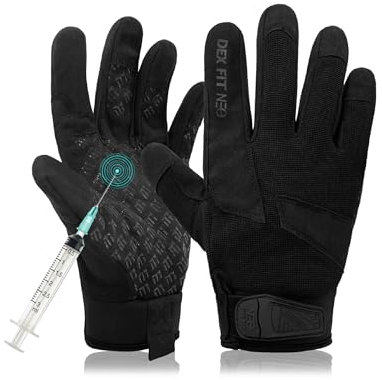DEX FIT Guanti Antitaglio e Antiperforazione NPG420 - Protezione in Acciaio, Presa Salda, Rifiniture in Pelle PU, Touchscreen, Comodi e Resistenti per Lavoro, Airsoft; Nero 10 (XL) 1 Paio