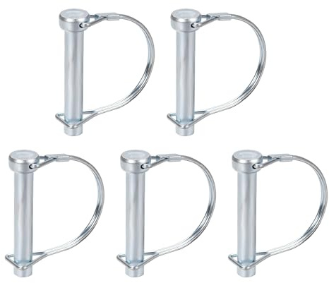 DTGN Paquete de 5 Pasador de Bloqueo de Eje de 10 mm x 60 mm Tono Plateado | (DxL), Pasador de Acoplador de Remolque Redondo de Acero al Carbono, para Remolques Agrícolas