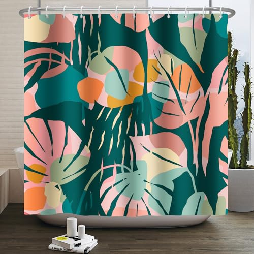 Duschvorhang Rosa Gelb Tropical Duschvorhang Stoff Polyester Badevorhang Shower Curtains Antischimmel Duschvorhang Wasserdicht Duschvorhänge Duschvorhang 240x200 mit 12 Duschvorhangringen