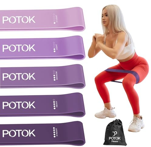 Resistance Bands [Set of 5], Potok Resistance Band for Women and Men,Skin-Friendly Resistance Fitness Exercise Loop Bands with Carry Bag for Pilates, Training, Physio Therapy, Stretching
