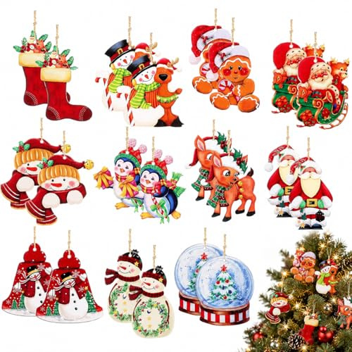 DUGEGAYL 24 Stück Holz Weihnachtsdeko Anhänger, Weihnachtsanhänger, Weihnachtsbaum Anhänger, Weihnachtsbaumschmuck Set, Holz Weihnachten Deko, Weihnachts Anhänger