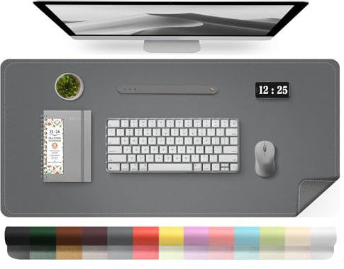 BLESWIN Leder-Schreibtischunterlage, Wasserdichte Laptop-Matte für Den Schreibtisch, Leicht zu Reinigende Büro-Schreibtischmatte, Schreibtischmatte, Große Schreibmatte (Dunkelgrau, 100x43cm)