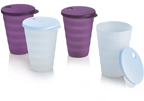Tupperware Impressions Trinkbecher-Set in Blau und Lila, 4 Stück, spülmaschinenfest und BPA-frei (4 Trinkgläser, 4 Deckel, je 502 ml)