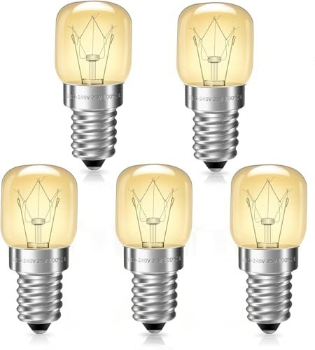 E14 Ampoule Four 300 Gradi, SES E14 Lampadina Forno Bianco Caldo 2700k Dimmerabile, per Luce del Frigorifero, Forno a Microonde, Macchina da Cucire, Lampada di Sale, 5 Pezzi