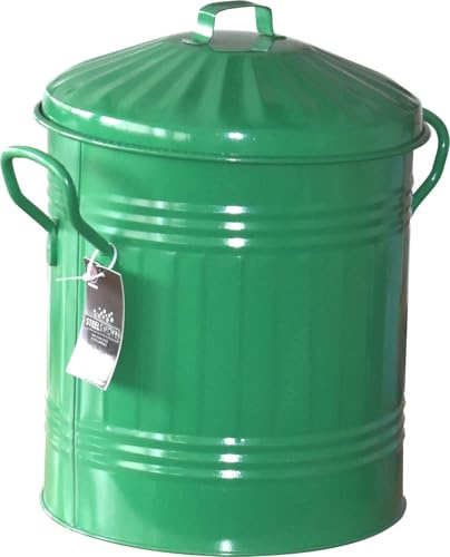 Unibos | Small 13 Litre 13L Round Shape Green Colour Galvanised Steel Metal Bin Recycle Rubbish Waste Dustbin Bin With Lid