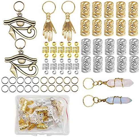Watreketal Haarband,Haarzopfringe Metall Haarmanschetten Dreadlocks Anhänger Haarschlauch Perlen Feder Gedrehte Haaranhänger Dekoration Accessoires